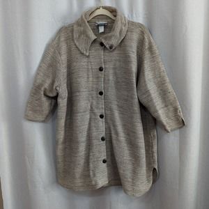 Stephanie Schuster Princess Knitwear Top Womens 3 Gray Stripe Lagenlook Buttons